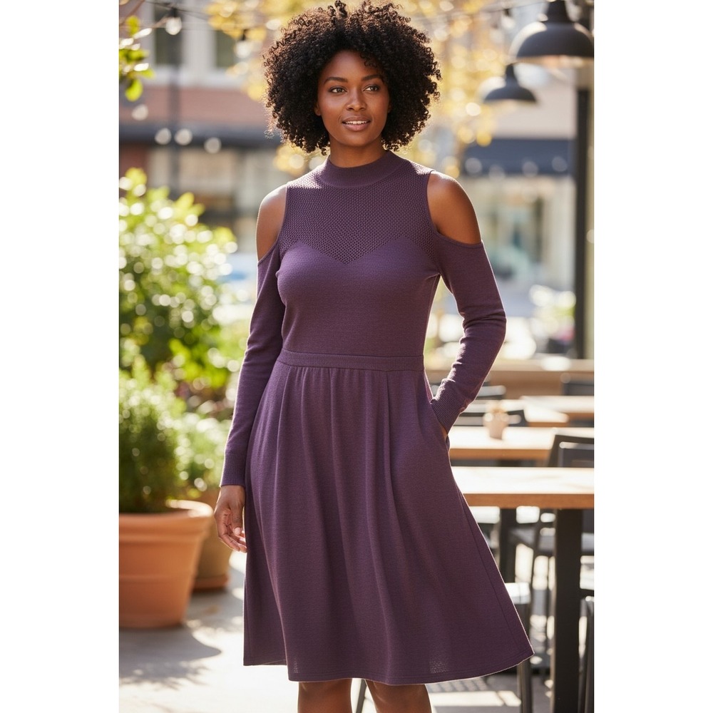 Torrid Womens Purple Cold Shoulder Mock Neck Sweater Dress Sz M 10 Flirty Skater